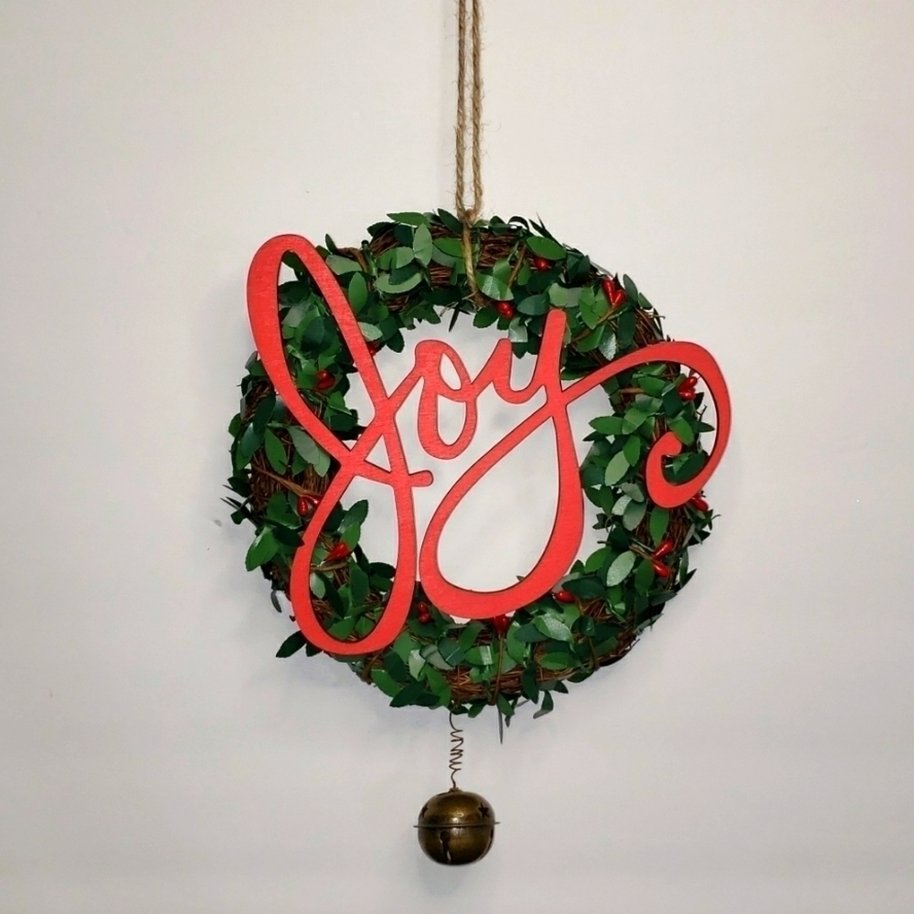 NWOT- Boxwood Wreath with Joy, 8" - Picture 1 of 6